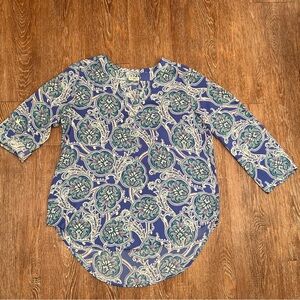 Cato Paisley Floral Print Blouse Blue Green 3/4 Sleeve Top | Size: Small